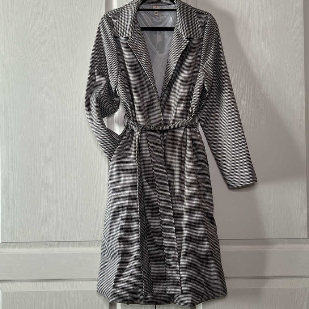 NWOT-Brown and White Checkered Trench Coat